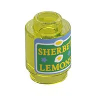 Brick Round 1 x 1 with Jar, 'SHERBET LEMONS', Green Background, Sand Blue Border Print, Trans-Yellow