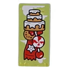 Tile 1 x 2 with Cake, Sweets Print, Trans-Yellow