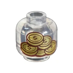 Minifig Head (No Face), 'Paradise Falls' on Note / Coins Print, Trans-Clear