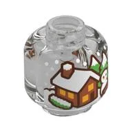 Minifig Head No Face, Log Cabin (Snowglobe) Print, Trans-Clear