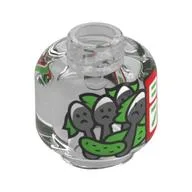 Minifig Head with Pickles, Spoons with Faces in Jar, Red Label Print, Trans-Clear