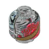 Minifig Head with Remembrall, Gold Band, Red/Blue Cloud Print, Trans-Clear