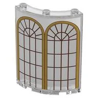 Panel 4 x 4 x 6 Quarter Cylinder with Gold Arched Windows, Dark Red Lattice Print, Trans-Clear