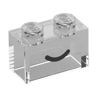 Brick 1 x 2 with Black Curved Line / Smile Print, Trans-Clear