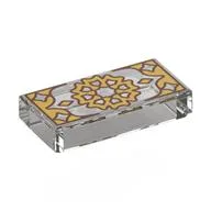 Tile 1 x 2 with Gold Decorations Print, Trans-Clear