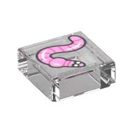 Tile 1 x 1 with Pink Worm Print, Trans-Clear