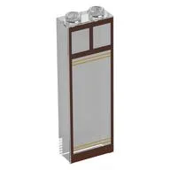 Brick 1 x 2 x 5 with Reddish Brown Windows, Gold Stripes Print, Trans-Clear