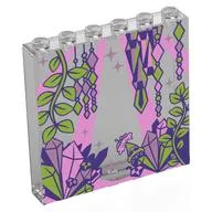 Panel 1 x 6 x 5 with Bright Oink Light Beams, Lime Plants, Bright Pink/Lavender/Lime Crystals Print, Trans-Clear