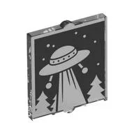 Glass for Window 1 x 2 x 2 Flat with Retro UFO, Beam, Trees, Stars Print, Trans-Clear