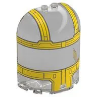 Cylinder Half 3 x 6 x 6 Closed on Top with 2 Studs with Yellow Cockpit Print, Trans-Clear