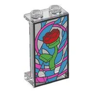 Panel 1 x 2 x 3 with Glass Stained Window, Red Rose Print, Trans-Clear