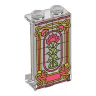 Panel 1 x 2 x 3 with Stained Glass, Green/Pink Rose Print, Trans-Clear