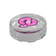 Tile Round 1 x 1 with Dark Pink Worm Print, Trans-Clear