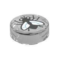 Tile Round 1 x 1 with Fly Print, Trans-Clear