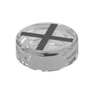 Tile Round 1 x 1 with Black 'X' Print, Trans-Clear