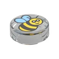 Tile Round 1 x 1 with Bee Print, Trans-Clear