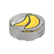 Tile Round 1 x 1 with Bananas Print, Trans-Clear