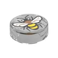 Tile Round 1 x 1 with Bee Print, Trans-Clear
