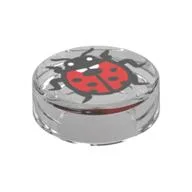 Tile Round 1 x 1 with Ladybug Print, Trans-Clear