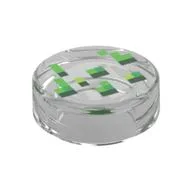 Tile Round 1 x 1 with Green / Dark Green Pixelated Wheat Seeds Print, Trans-Clear