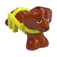 Animal, Dog, Dachshund with Vibrant Yellow Harness Pattern, Black Eyes Print (Pickle), Dark Orange
