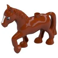 Duplo Animal Horse with One Stud and Raised Hoof with White Blaze Print, Dark Orange
