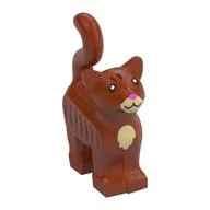 Animal, Cat, Standing New Style with Dark Tan Chest and Muzzle, Brown Stripes, and Dark Pink Nose Print, Dark Orange