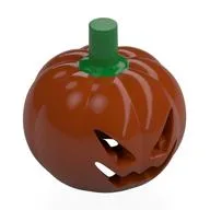 Costume / Mask, Pumpkin with Jack O' Lantern Face and Green Stem Print, Dark Orange