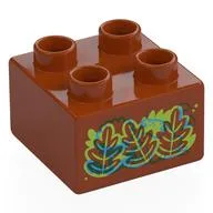 Duplo Brick 2 x 2 with Red, Blue, Lime Leaves, Hidden Picture Print, Dark Orange