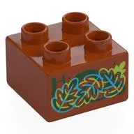 Duplo Brick 2 x 2 with Red, Blue, Lime Leaves, Hidden Picture Print, Dark Orange