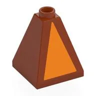 Brick Sloped 75° 2 x 2 x 2 Quadruple Convex with Orange Triangle Print, Dark Orange