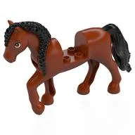 Animal, Horse with Raised Leg, Black Braided Mane and Tail Print, Dark Orange