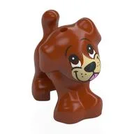 Animal, Dog, Small Standing with Tan Face, Dark Brown Eyes, Center White, Bright Pink Tongue Print, Dark Orange