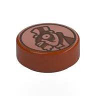 Tile Round 1 x 1 with Coin, Fish with Top Hat as Face Print, Dark Orange