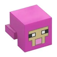 Minifig Head Special, Cube with Rear Ledge, Pixelated Tan Face with Bright Pink Mouth with Dark Tan Border Print, Dark Pink