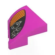 Brick Wedged, Curved 2 x 2 with Stud Notch Right with Black/Orange Headlight Print, Dark Pink
