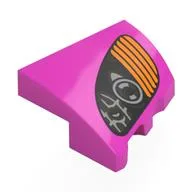 Brick Wedged, Curved 2 x 2 with Stud Notch Left with Black/Orange Headlight Print, Dark Pink