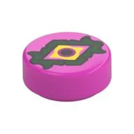 Tile Round 1 x 1 with Yellow Eye, Dark Purple Pupil, Dark Green Eyelid Print, Dark Pink
