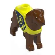 Animal, Dog, Standing with Yellow Vest, Dark Blue Police Print, Reddish Brown