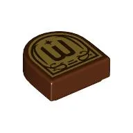 Tile Round 1 x 1 Half Circle with Reddish Brown 'W' on Gold Background Print, Reddish Brown