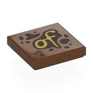 Tile 2 x 2 with Tan 'of' Print, Reddish Brown