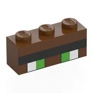 Brick 1 x 3 with Pixelated Bright Green/White Eyes with Black outline, Black Eyebrow Print, Reddish Brown