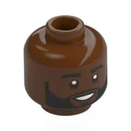 Minifig Head Karamo, Thick Eyebrows, Beard, Smile Showing Teeth Print, Reddish Brown