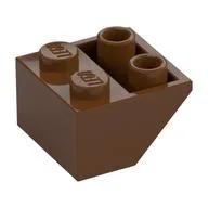 Brick Sloped Inverted 45° 2 x 2 [Ovoid Bottom Pin, Bar-sized Stud Holes], Reddish Brown