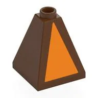 Brick Sloped 75° 2 x 2 x 2 Quadruple Convex with Orange Triangle Print, Reddish Brown