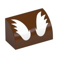 Brick Curved 1 x 2 x 1 No Studs with White Wings / Eyebrows Print, Reddish Brown