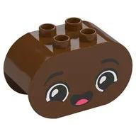 Duplo Brick 2 x 4 x 2 Rounded Ends with Very Happy Face, Open Mouth Smile Print, Reddish Brown