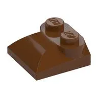 Brick Curved 2 x 2 x 2/3 Two Studs and Curved Slope End, Reddish Brown