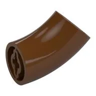 Brick Round 2 x 2 D. Tube with 45° Elbow and Axle Holes (Crossholes) at Each End [LONG], Reddish Brown