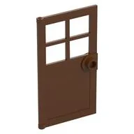 Door 1 x 4 x 6 with 4 Panes and Stud Handle, Reddish Brown